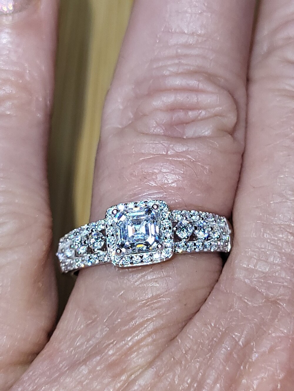 Classic 1.25CTW Moissanite Asscher-Cut Halo Engagement Ring Sz8